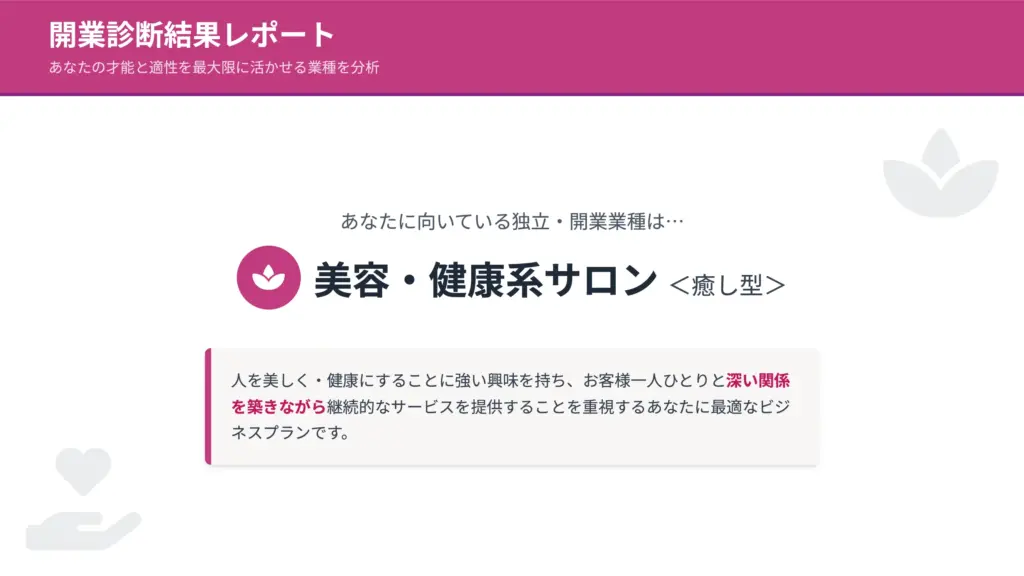 【美容・健康系サロン・<癒し型>】です