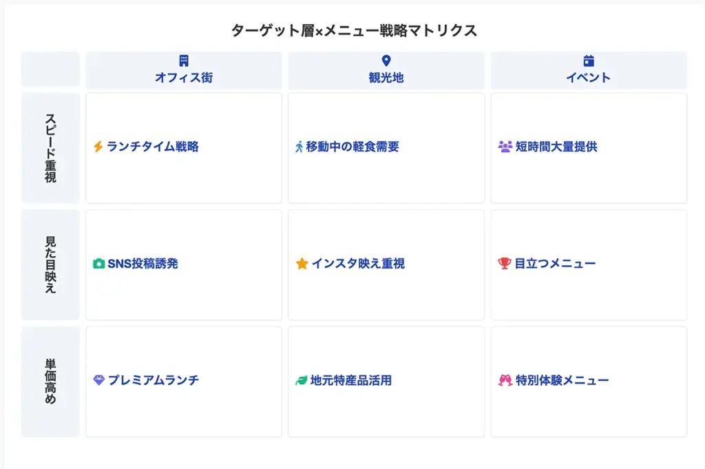 ターゲット層メニュー戦略マトリクス